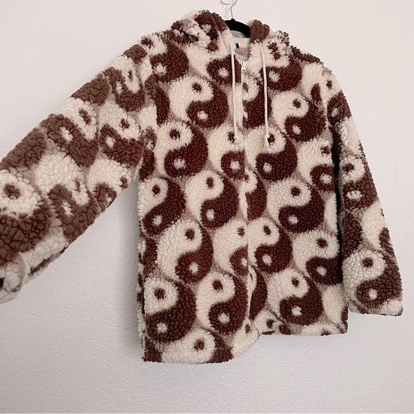 PacSun Royal Printed Sherpa Hoodie Yin Yang Print Small - Picture 5 of 11
